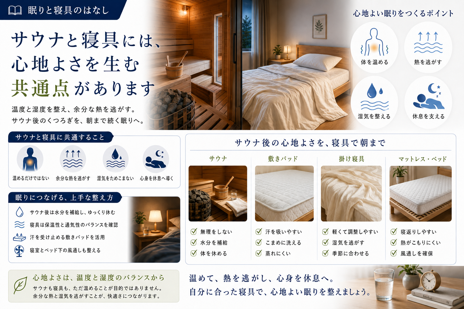 サウナと寝具の意外な共通点―心地よい眠りをつくる「温度と湿度」の整え方