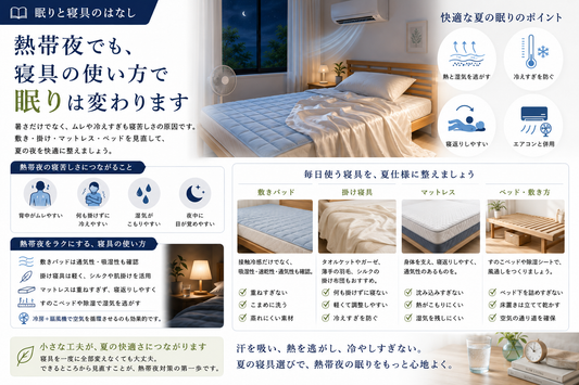 熱帯夜の寝苦しさを減らす、夏の寝具の上手な使い方