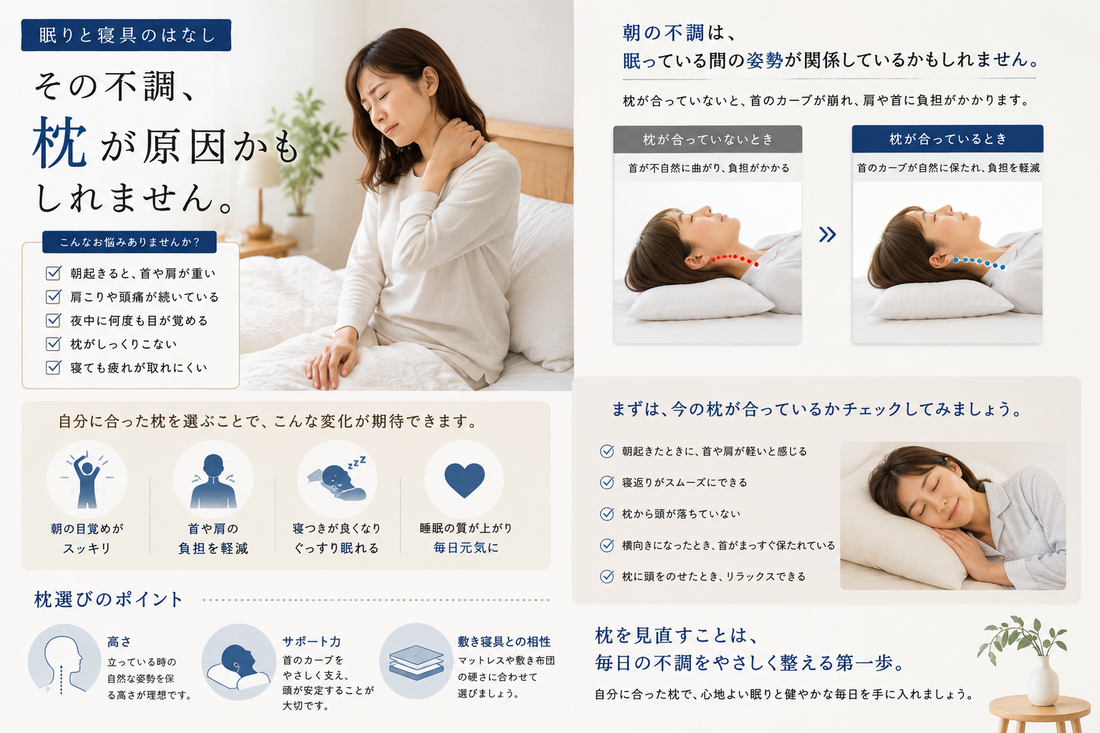 朝の首・肩の違和感は、枕が合っていないサインかもしれません