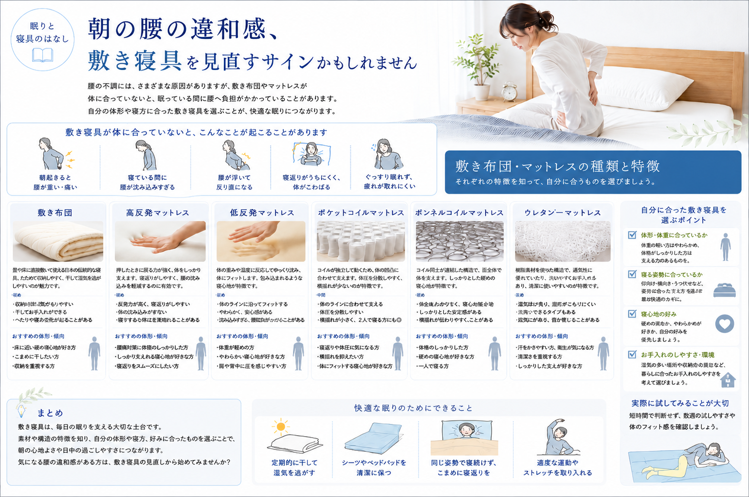 朝の腰の違和感、敷き寝具を見直すサインかもしれません