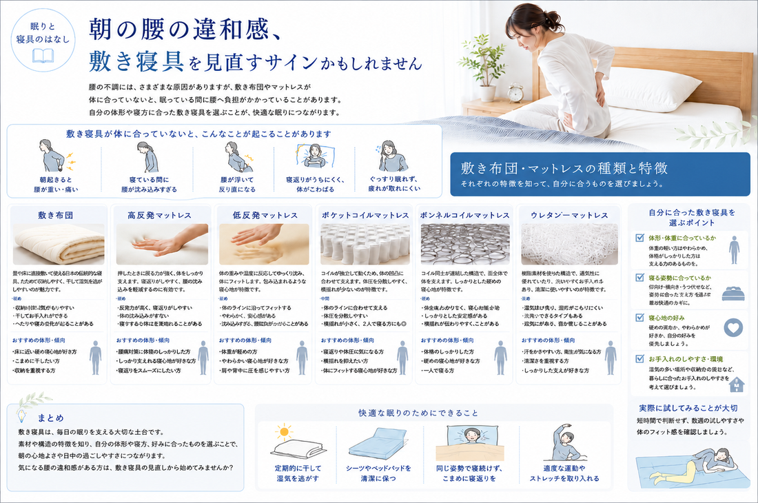 朝の腰の違和感、敷き寝具を見直すサインかもしれません