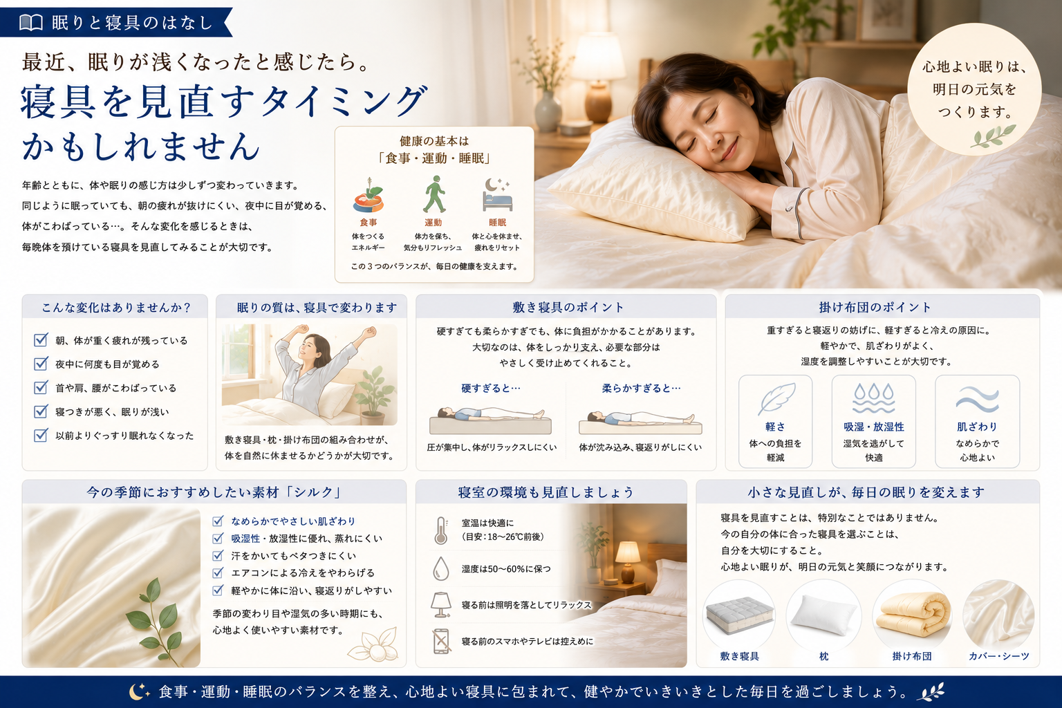 最近、眠りが浅くなったと感じたら。寝具を見直すタイミングかもしれません