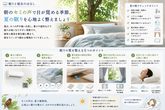 朝のセミの声で目が覚める季節。夏の眠りを心地よく整えるには