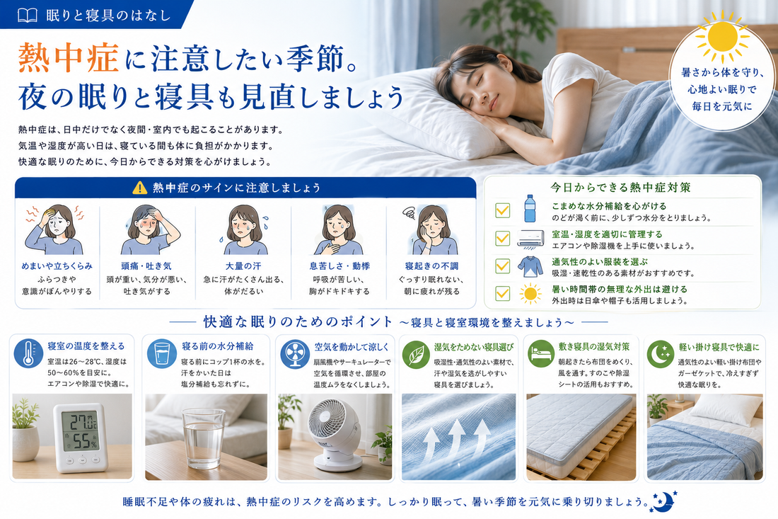熱中症に注意したい季節。夜の眠りと寝具も見直しましょう