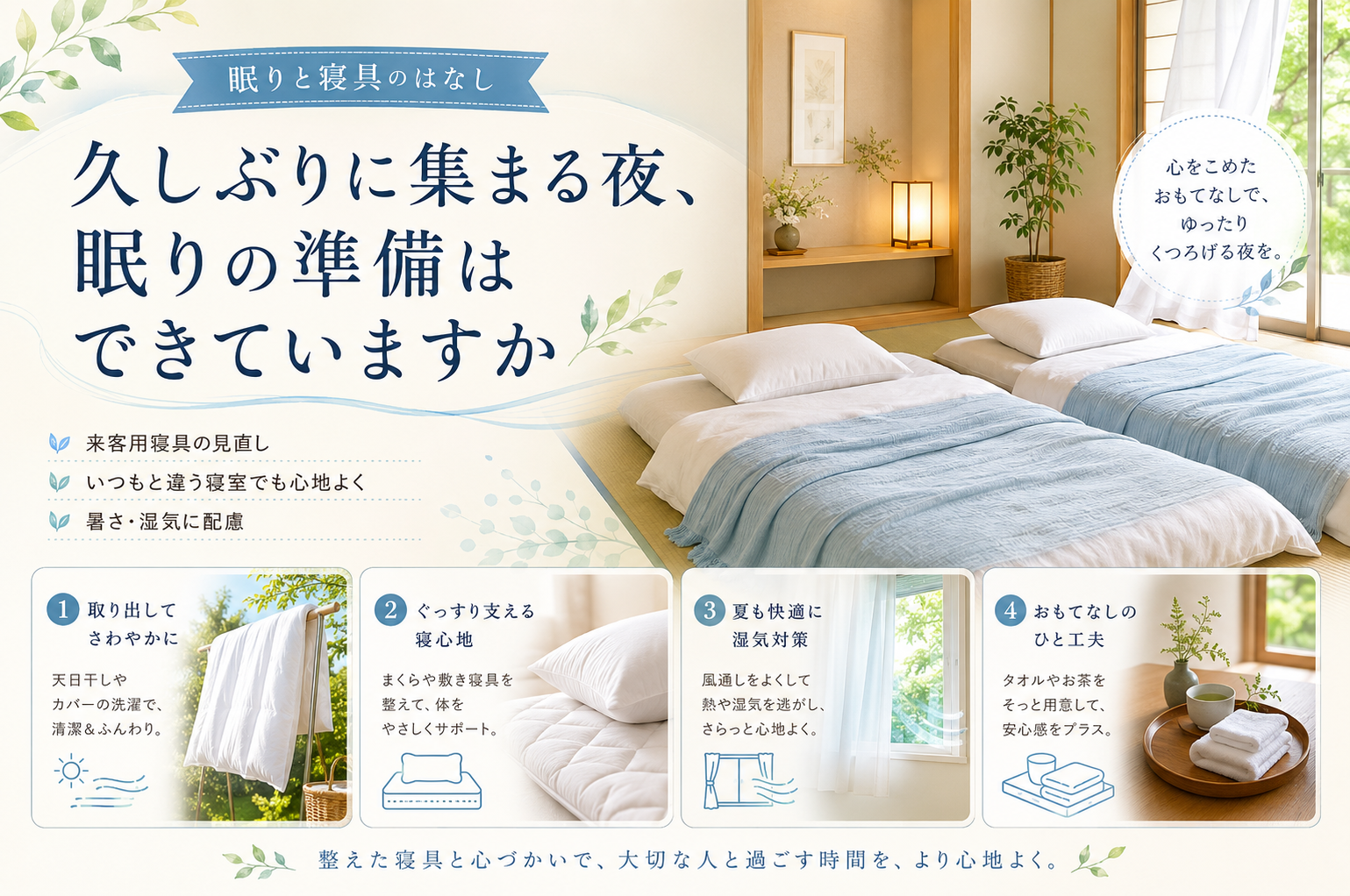 久しぶりに集まる夜、眠りの準備はできていますか